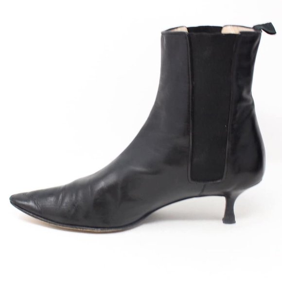 MANOLO BLAHNIK Black Leather Boot Heels